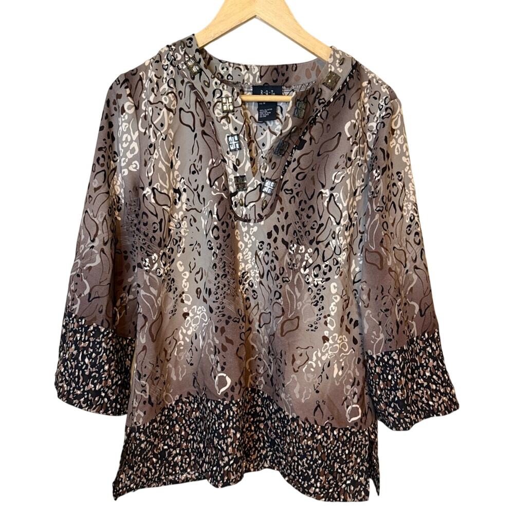 RQT Brown Animal Print Gemmed 3/4 sleeve Blouse
